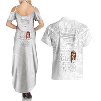 Super Samoa-Six Eight Five to The World Couples Matching Summer Maxi Dress and Hawaiian Shirt Traditional Samoan Tattoo All White LT03 - Polynesian Pride