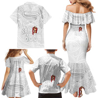 Super Samoa-Six Eight Five to The World Family Matching Mermaid Dress and Hawaiian Shirt Traditional Samoan Tattoo All White LT03 - Polynesian Pride