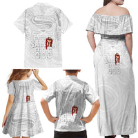 Super Samoa-Six Eight Five to The World Family Matching Off Shoulder Maxi Dress and Hawaiian Shirt Traditional Samoan Tattoo All White LT03 - Polynesian Pride