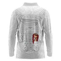 Super Samoa-Six Eight Five to The World Long Sleeve Polo Shirt Traditional Samoan Tattoo All White LT03 - Polynesian Pride