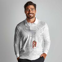 Super Samoa-Six Eight Five to The World Long Sleeve Polo Shirt Traditional Samoan Tattoo All White LT03 - Polynesian Pride