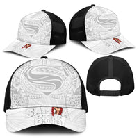 Super Samoa-Six Eight Five to The World Mesh Trucker Cap Traditional Samoan Tattoo All White