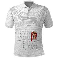 Super Samoa-Six Eight Five to The World Polo Shirt Traditional Samoan Tattoo All White