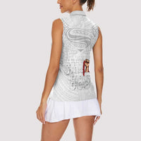 Super Samoa-Six Eight Five to The World Women Sleeveless Polo Shirt Traditional Samoan Tattoo All White LT03 - Polynesian Pride