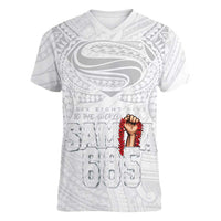 Super Samoa-Six Eight Five to The World Women V-Neck T-Shirt Traditional Samoan Tattoo All White LT03 Female White - Polynesian Pride