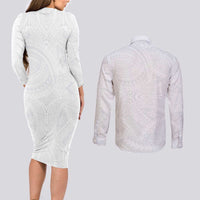 Lotu Tamaiti Samoan Art Tattoo Polynesian Pattern Couples Matching Long Sleeve Bodycon Dress and Long Sleeve Button Shirt