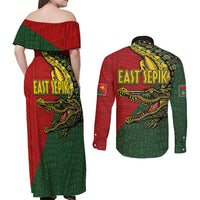 Sepik River Crocodile & Arts Festival Melanesian Pattern Couples Matching Off Shoulder Maxi Dress and Long Sleeve Button Shirt