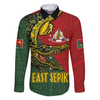 Sepik River Crocodile & Arts Festival Melanesian Pattern Family Matching Puletasi and Hawaiian Shirt LT03 Dad's Shirt - Long Sleeve Red - Polynesian Pride