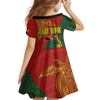 Sepik River Crocodile & Arts Festival Kid Short Sleeve Dress Bird-of-paradise Melanesian Tattoo LT03 - Polynesian Pride