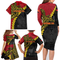 Papua New Guinea Independence Day Family Matching Long Sleeve Bodycon Dress and Hawaiian Shirt Bird-of-paradise Melanesian Tattoo