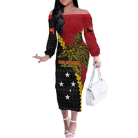 Papua New Guinea Independence Day Off The Shoulder Long Sleeve Dress Bird-of-paradise Melanesian Tattoo