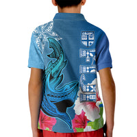Polynesian Fiji Kid Polo Shirt Shark and Hibiscus Tapa Pattern Blue Version LT03 - Polynesian Pride