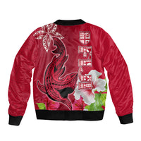 Polynesian Fiji Sleeve Zip Bomber Jacket Shark and Hibiscus Tapa Pattern Red Version LT03 - Polynesian Pride