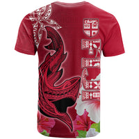 Polynesian Fiji T Shirt Shark and Hibiscus Tapa Pattern Red Version LT03 - Polynesian Pride