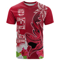 Custom Polynesian Fiji T Shirt Shark and Hibiscus Tapa Pattern Red Version LT03 Red - Polynesian Pride