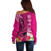 Polynesian Fiji Off Shoulder Sweater Shark and Hibiscus Tapa Pattern Purple Version LT03 - Polynesian Pride