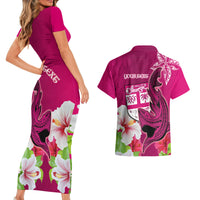 Custom Polynesian Fiji Couples Matching Short Sleeve Bodycon Dress and Hawaiian Shirt Shark and Hibiscus Tapa Pattern Purple Version LT03 - Polynesian Pride