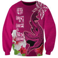 Custom Polynesian Fiji Sweatshirt Shark and Hibiscus Tapa Pattern Purple Version LT03 Unisex Pink - Polynesian Pride