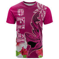 Custom Polynesian Fiji T Shirt Shark and Hibiscus Tapa Pattern Purple Version LT03 Pink - Polynesian Pride