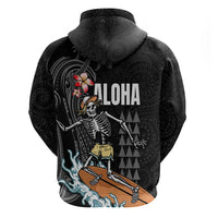 Hawaiian Halloween Skeleton Surfing Hoodie Polynesian Tribal Tattoo and Hawaiian Pattern