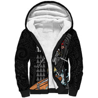 Hawaiian Halloween Skeleton Surfing Sherpa Hoodie Polynesian Tribal Tattoo and Hawaiian Pattern