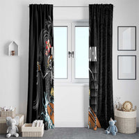 Hawaiian Halloween Skeleton Surfing Window Curtain Polynesian Tribal Tattoo and Hawaiian Pattern