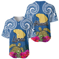 Hawaii Lanai Island Baseball Jersey Hibiscus Turle and Map with Polynesian Spiral LT03 - Polynesian Pride