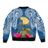 Hawaii Lanai Island Bomber Jacket Hibiscus Turle and Map with Polynesian Spiral LT03 - Polynesian Pride