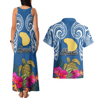 Hawaii Lanai Island Couples Matching Tank Maxi Dress and Hawaiian Shirt Hibiscus Turle and Map with Polynesian Spiral LT03 - Polynesian Pride
