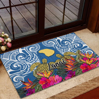 Hawaii Lanai Island Rubber Doormat Hibiscus Turle and Map with Polynesian Spiral LT03 - Polynesian Pride