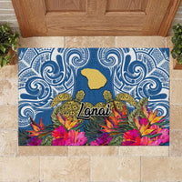 Hawaii Lanai Island Rubber Doormat Hibiscus Turle and Map with Polynesian Spiral LT03 - Polynesian Pride