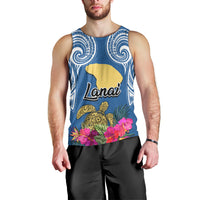 Custom Hawaii Lanai Island Men Tank Top Hibiscus Turle and Map with Polynesian Spiral LT03 - Polynesian Pride