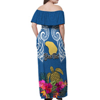 Custom Hawaii Lanai Island Off Shoulder Maxi Dress Hibiscus Turle and Map with Polynesian Spiral LT03 - Polynesian Pride