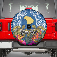 Custom Hawaii Lanai Island Spare Tire Cover Hibiscus Turle and Map with Polynesian Spiral LT03 - Polynesian Pride