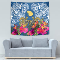 Custom Hawaii Lanai Island Tapestry Hibiscus Turle and Map with Polynesian Spiral LT03 - Polynesian Pride
