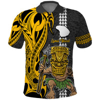 Hawaii Lanai Island Polo Shirt Hawaiian Warrior and Kakau Symbols Abstract Tattoo LT03 Yellow - Polynesian Pride