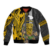 Custom Hawaii Lanai Island Bomber Jacket Hawaiian Warrior and Kakau Symbols Abstract Tattoo LT03 Unisex Yellow - Polynesian Pride