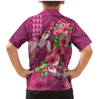 Hawaiian Turtle Love Couple Family Matching Mermaid Dress and Hawaiian Shirt - Sweet Hibiscus and Kakau Pattern Rose Color