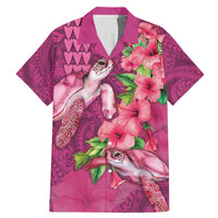 Hawaiian Turtle Love Couple Family Matching Mermaid Dress and Hawaiian Shirt - Sweet Hibiscus and Kakau Pattern Rose Color