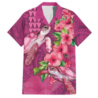 Hawaiian Turtle Love Couple Family Matching Puletasi and Hawaiian Shirt - Sweet Hibiscus and Kakau Pattern Rose Color LT03 Dad's Shirt - Short Sleeve Pink - Polynesian Pride