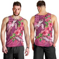 Hawaiian Turtle Love Couple Men Tank Top - Sweet Hibiscus and Kakau Pattern Rose Color