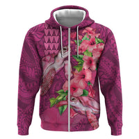 Hawaiian Turtle Love Couple Zip Hoodie - Sweet Hibiscus and Kakau Pattern Rose Color LT03 Zip Hoodie Pink - Polynesian Pride