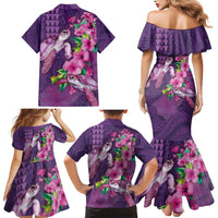 Hawaiian Turtle Love Couple Family Matching Mermaid Dress and Hawaiian Shirt - Sweet Hibiscus and Kakau Pattern Deep Purple Color