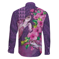 Hawaiian Turtle Love Couple Family Matching Mermaid Dress and Hawaiian Shirt - Sweet Hibiscus and Kakau Pattern Deep Purple Color