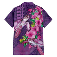 Hawaiian Turtle Love Couple Family Matching Puletasi and Hawaiian Shirt - Sweet Hibiscus and Kakau Pattern Deep Purple Color LT03 - Polynesian Pride