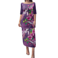 Hawaiian Turtle Love Couple Family Matching Puletasi and Hawaiian Shirt - Sweet Hibiscus and Kakau Pattern Deep Purple Color LT03 Mom's Dress Purple - Polynesian Pride