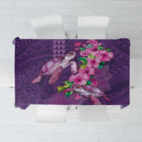 Hawaiian Turtle Love Couple Tablecloth - Sweet Hibiscus and Kakau Pattern Deep Purple Color