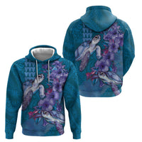 Hawaiian Turtle Love Couple Zip Hoodie - Sweet Hibiscus and Kakau Pattern Sapphire Color LT03 - Polynesian Pride