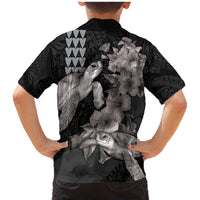 Hawaiian Turtle Love Couple Family Matching Mermaid Dress and Hawaiian Shirt - Sweet Hibiscus and Kakau Pattern Grayscale Color