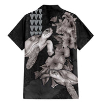Hawaiian Turtle Love Couple Family Matching Mermaid Dress and Hawaiian Shirt - Sweet Hibiscus and Kakau Pattern Grayscale Color